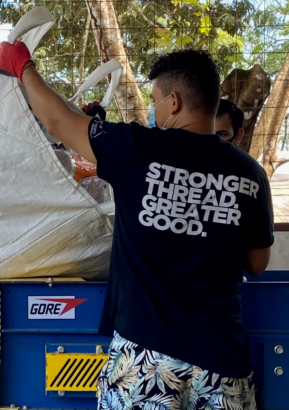 A BIONIC team member sorting recovered coastal material at the Cóbano, Costa Rica facility